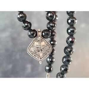 925 Sterling Silver Onyx Beaded Pendant Necklace Vintage